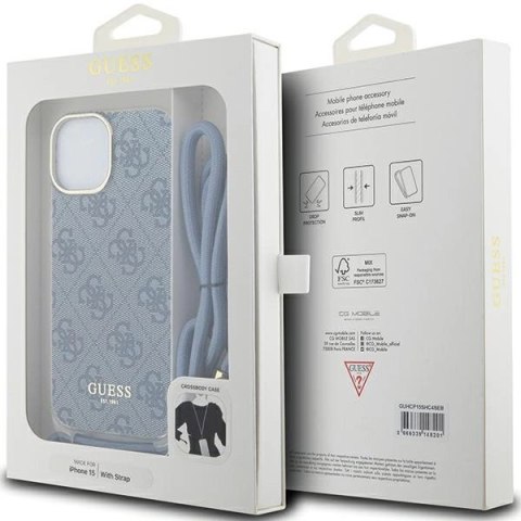 Etui Guess Crossbody Cord 4G Print na iPhone 15 / 14 / 13 - niebieskie