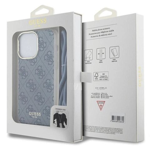 Etui Guess Crossbody Cord 4G Print na iPhone 15 Pro Max - niebieskie