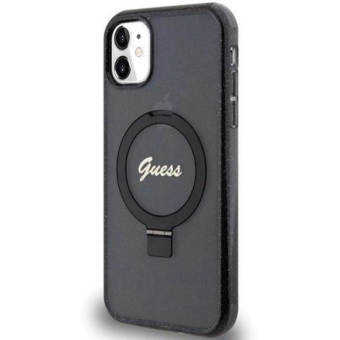 Etui Guess Ring Stand Script Glitter MagSafe na iPhone 11 / Xr - czarne