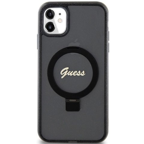Etui Guess Ring Stand Script Glitter MagSafe na iPhone 11 / Xr - czarne