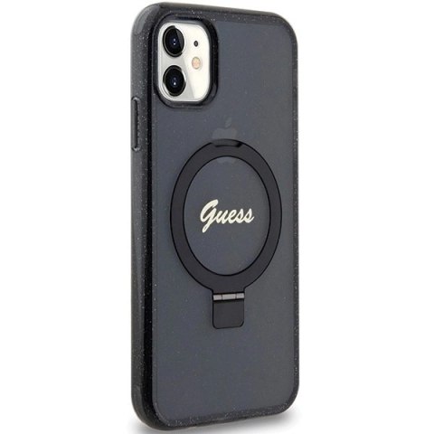 Etui Guess Ring Stand Script Glitter MagSafe na iPhone 11 / Xr - czarne