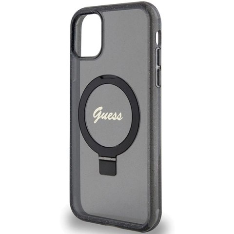 Etui Guess Ring Stand Script Glitter MagSafe na iPhone 11 / Xr - czarne