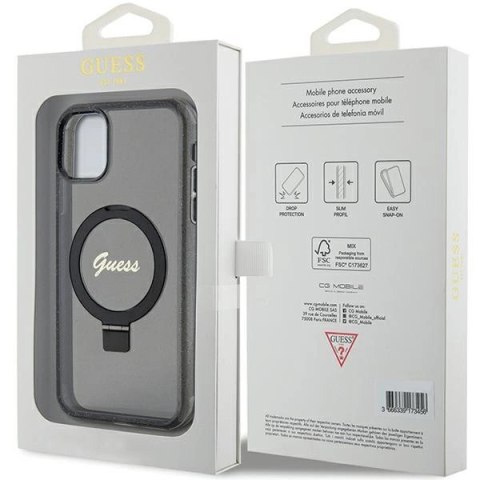 Etui Guess Ring Stand Script Glitter MagSafe na iPhone 11 / Xr - czarne