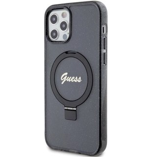 Etui Guess Ring Stand Script Glitter MagSafe na iPhone 12/12 Pro - czarne