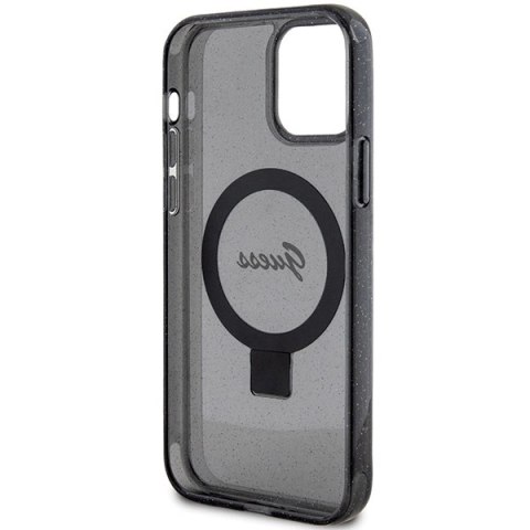 Etui Guess Ring Stand Script Glitter MagSafe na iPhone 12/12 Pro - czarne