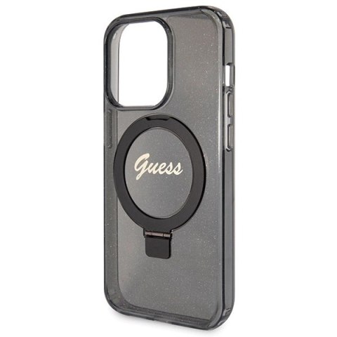 Etui Guess Ring Stand Script Glitter MagSafe na iPhone 13 Pro / 13 - czarne