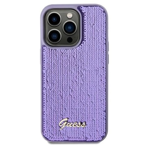Etui Guess Sequin Script Metal na iPhone 13 Pro / 13 - fioletowe