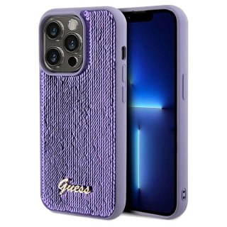 Etui Guess Sequin Script Metal na iPhone 14 Pro Max - fioletowe