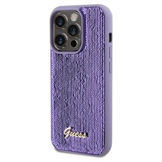 Etui Guess Sequin Script Metal na iPhone 14 Pro Max - fioletowe