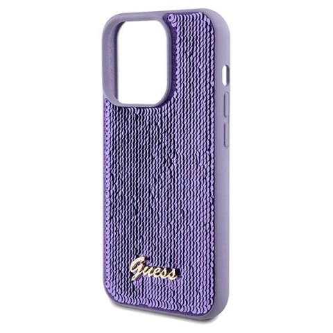 Etui Guess Sequin Script Metal na iPhone 14 Pro Max - fioletowe