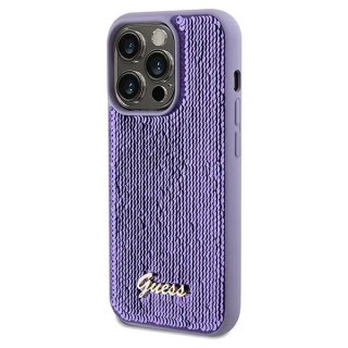Etui Guess Sequin Script Metal na iPhone 14 Pro - fioletowe