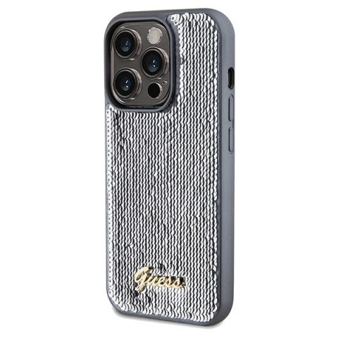 Etui Guess Sequin Script Metal na iPhone 14 Pro - srebrne
