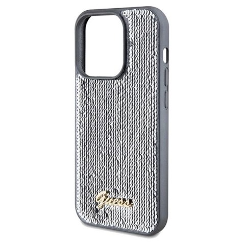Etui Guess Sequin Script Metal na iPhone 14 Pro - srebrne