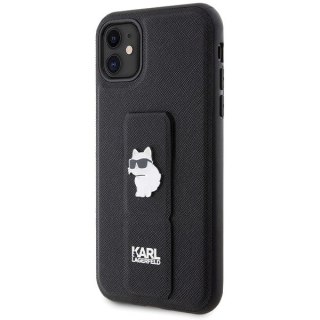 Etui Karl Lagerfeld Gripstand Saffiano Choupette Pins na iPhone 11 / Xr - czarne
