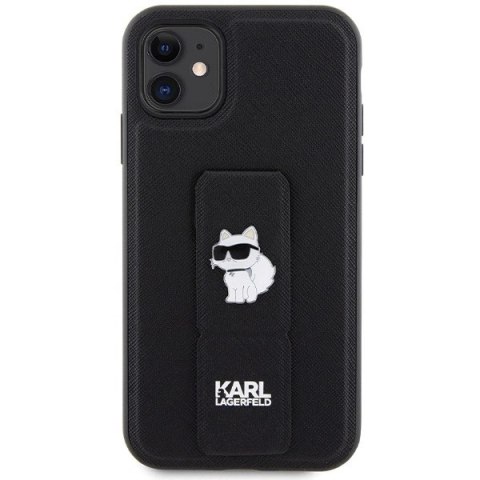 Etui Karl Lagerfeld Gripstand Saffiano Choupette Pins na iPhone 11 / Xr - czarne Etui Karl Lagerfeld Gripstand Saffiano Choupette Pins na iPhone 11 / Xr - czarne