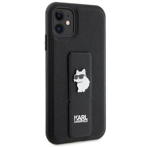 Etui Karl Lagerfeld Gripstand Saffiano Choupette Pins na iPhone 11 / Xr - czarne Etui Karl Lagerfeld Gripstand Saffiano Choupette Pins na iPhone 11 / Xr - czarne