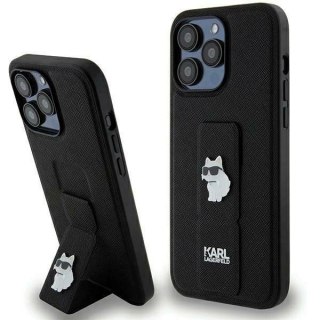 Etui Karl Lagerfeld Gripstand Saffiano Choupette Pins na iPhone 13 Pro / 13 - czarne