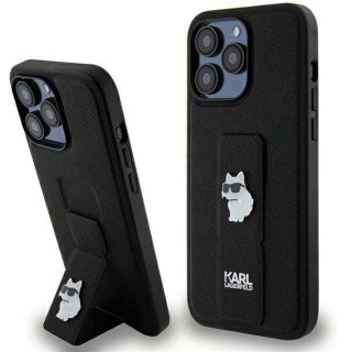 Etui Karl Lagerfeld Gripstand Saffiano Choupette Pins na iPhone 13 Pro Max - czarne