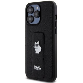 Etui Karl Lagerfeld Gripstand Saffiano Choupette Pins na iPhone 13 Pro Max - czarne