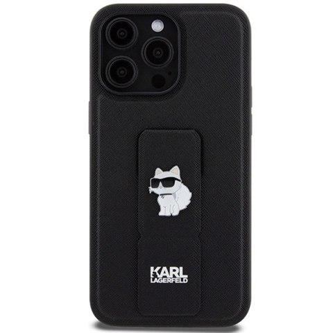 Etui Karl Lagerfeld Gripstand Saffiano Choupette Pins na iPhone 13 Pro Max - czarne Etui Karl Lagerfeld Gripstand Saffiano Choupette Pins na iPhone 13 Pro Max - czarne