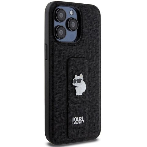 Etui Karl Lagerfeld Gripstand Saffiano Choupette Pins na iPhone 13 Pro Max - czarne Etui Karl Lagerfeld Gripstand Saffiano Choupette Pins na iPhone 13 Pro Max - czarne