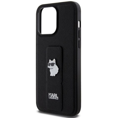 Etui Karl Lagerfeld Gripstand Saffiano Choupette Pins na iPhone 13 Pro Max - czarne Etui Karl Lagerfeld Gripstand Saffiano Choupette Pins na iPhone 13 Pro Max - czarne