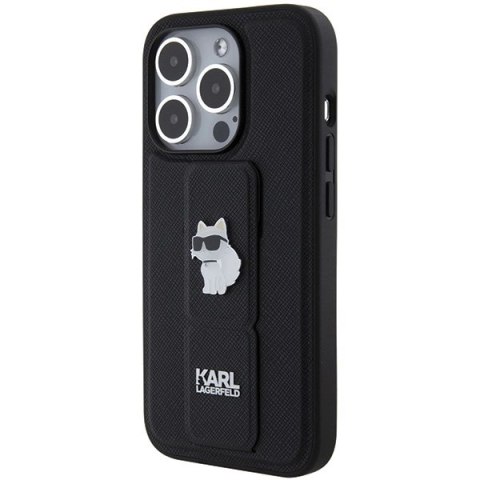 Etui Karl Lagerfeld Gripstand Saffiano Choupette Pins na iPhone 14 Pro Max - czarne