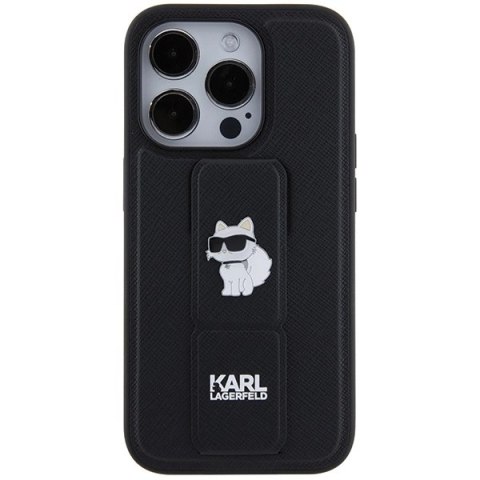 Etui Karl Lagerfeld Gripstand Saffiano Choupette Pins na iPhone 14 Pro Max - czarne