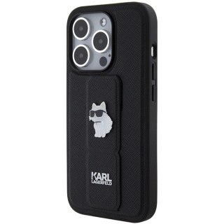 Etui Karl Lagerfeld Gripstand Saffiano Choupette Pins na iPhone 14 Pro - czarne