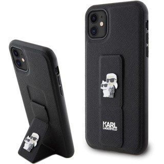 Etui Karl Lagerfeld Gripstand Saffiano Karl&Choupette Pins na iPhone 11 / Xr - czarne