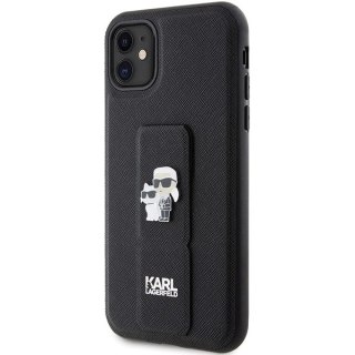 Etui Karl Lagerfeld Gripstand Saffiano Karl&Choupette Pins na iPhone 11 / Xr - czarne