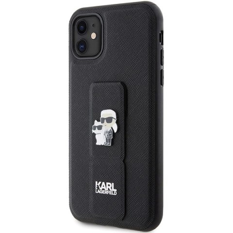 Etui Karl Lagerfeld Gripstand Saffiano Karl&Choupette Pins na iPhone 11 / Xr - czarne Etui Karl Lagerfeld Gripstand Saffiano Karl&Choupette Pins na iPhone 11 / Xr - czarne