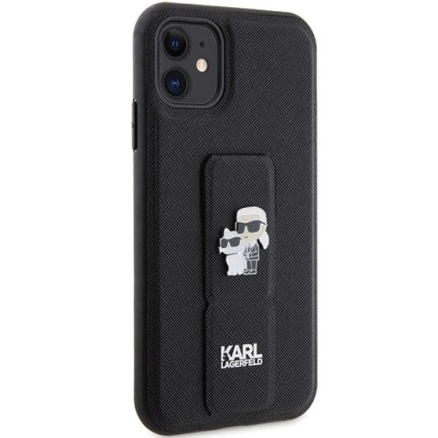 Etui Karl Lagerfeld Gripstand Saffiano Karl&Choupette Pins na iPhone 11 / Xr - czarne Etui Karl Lagerfeld Gripstand Saffiano Karl&Choupette Pins na iPhone 11 / Xr - czarne