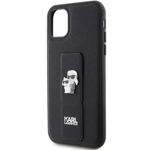 Etui Karl Lagerfeld Gripstand Saffiano Karl&Choupette Pins na iPhone 11 / Xr - czarne Etui Karl Lagerfeld Gripstand Saffiano Karl&Choupette Pins na iPhone 11 / Xr - czarne