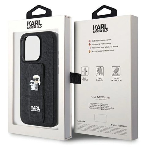 Etui Karl Lagerfeld Gripstand Saffiano Karl&Choupette Pins na iPhone 13 Pro / 13 - czarne Etui Karl Lagerfeld Gripstand Saffiano Karl&Choupette Pins na iPhone 13 Pro / 13 - czarne