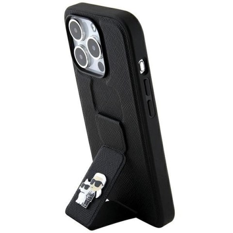 Etui Karl Lagerfeld Gripstand Saffiano Karl&Choupette Pins na iPhone 13 Pro / 13 - czarne Etui Karl Lagerfeld Gripstand Saffiano Karl&Choupette Pins na iPhone 13 Pro / 13 - czarne