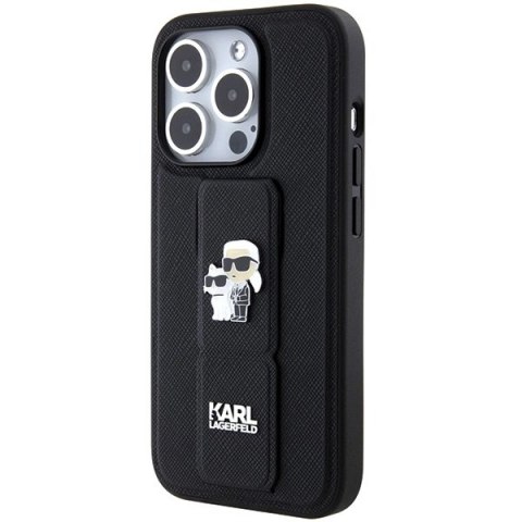 Etui Karl Lagerfeld Gripstand Saffiano Karl&Choupette Pins na iPhone 14 Pro - czarne