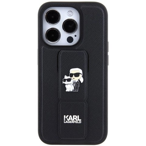 Etui Karl Lagerfeld Gripstand Saffiano Karl&Choupette Pins na iPhone 14 Pro - czarne