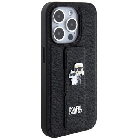 Etui Karl Lagerfeld Gripstand Saffiano Karl&Choupette Pins na iPhone 14 Pro - czarne