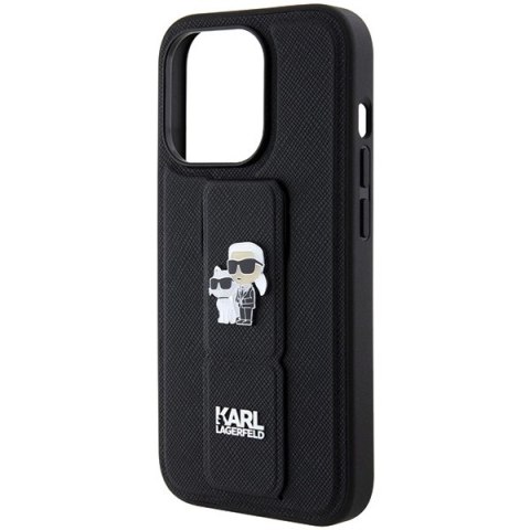 Etui Karl Lagerfeld Gripstand Saffiano Karl&Choupette Pins na iPhone 14 Pro - czarne
