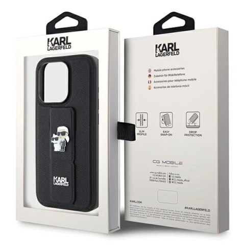 Etui Karl Lagerfeld Gripstand Saffiano Karl&Choupette Pins na iPhone 14 Pro - czarne