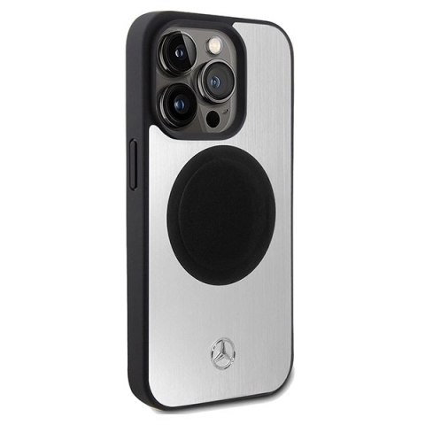Etui Mercedes Leather&Alu MagSafe na iPhone 15 Pro - srebrne