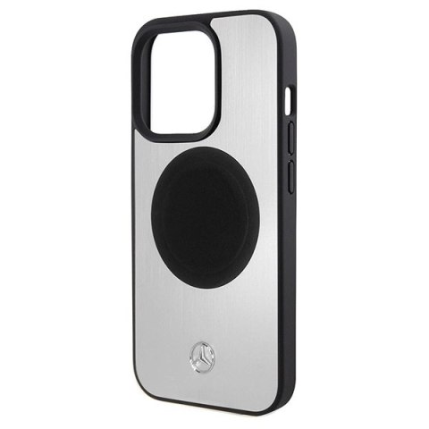 Etui Mercedes Leather&Alu MagSafe na iPhone 15 Pro - srebrne