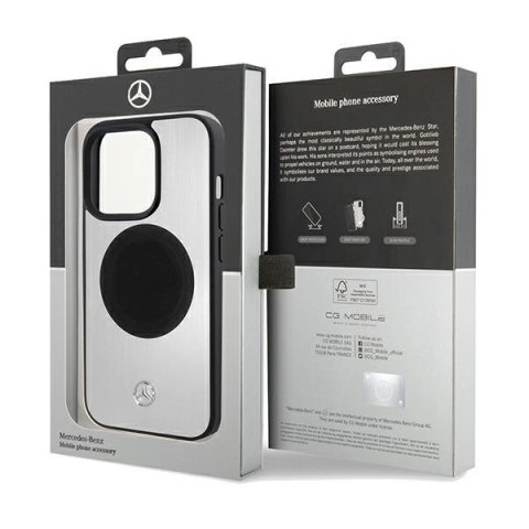 Etui Mercedes Leather&Alu MagSafe na iPhone 15 Pro - srebrne