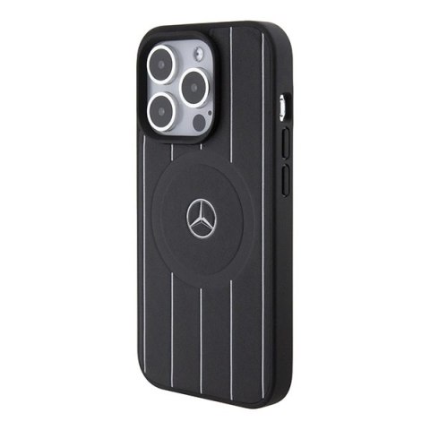 Etui Mercedes Stripes Pattern Leather MagSafe na iPhone 15 Pro Max - czarne