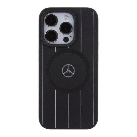 Etui Mercedes Stripes Pattern Leather MagSafe na iPhone 15 Pro Max - czarne