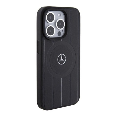 Etui Mercedes Stripes Pattern Leather MagSafe na iPhone 15 Pro Max - czarne