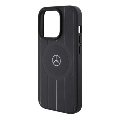 Etui Mercedes Stripes Pattern Leather MagSafe na iPhone 15 Pro Max - czarne