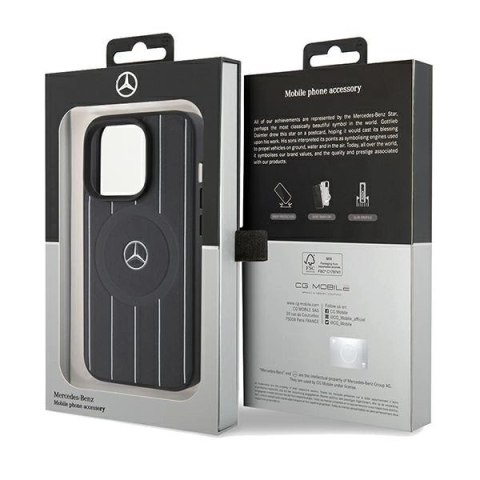 Etui Mercedes Stripes Pattern Leather MagSafe na iPhone 15 Pro Max - czarne
