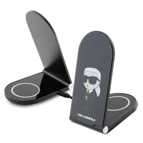 Ładowarka Karl Lagerfeld Ikonik MagSafe indukcyjna 15W składana 2w1 - czarna Ładowarka Karl Lagerfeld Ikonik MagSafe indukcyjna 15W składana 2w1 - czarna